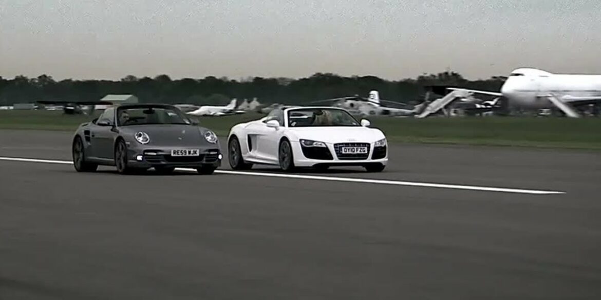 Audi R8 vs Porsche 997 Turbo Drag Race (Top Gear)