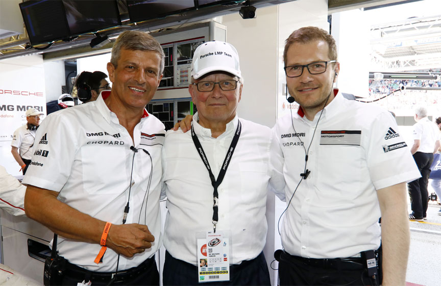 Fritz Enzinger (Head of Porsche LMP program), Wolfgang Porsche, Andreas Seidl (Team Principal)
