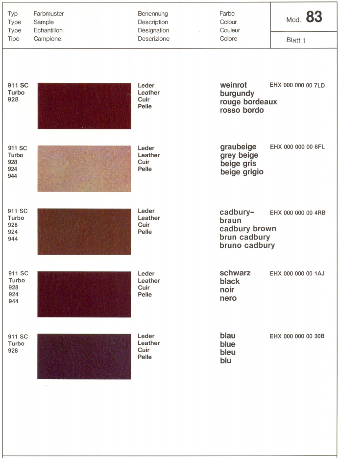 1983 Porsche 944 Interior Colors