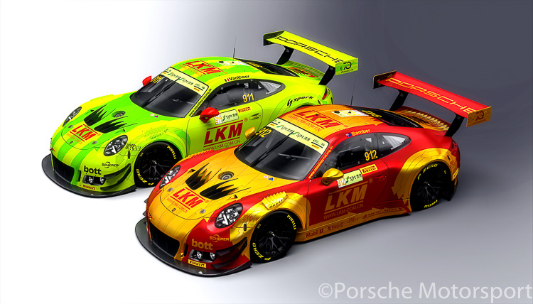 #911 and #912 Manthey-Racing Porsche 911 GT3 R of Laurens Vanthoor and Earl Bamber