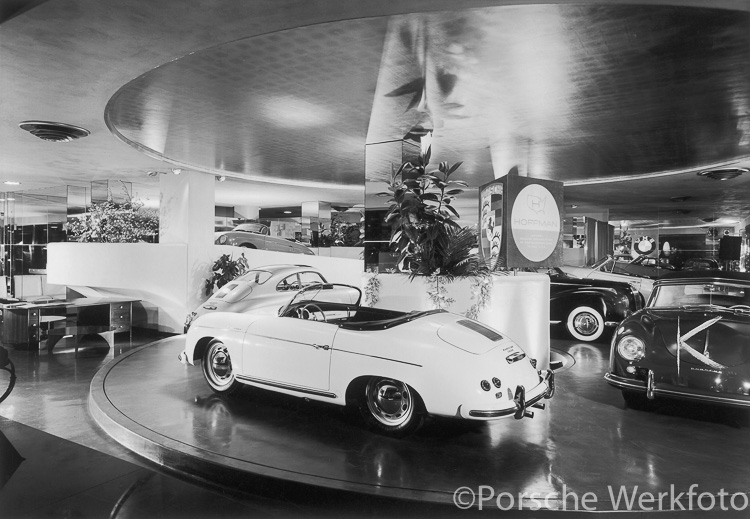 Porsche 356 Speedster on display at Hoffman Motor Car Co, New York, USA