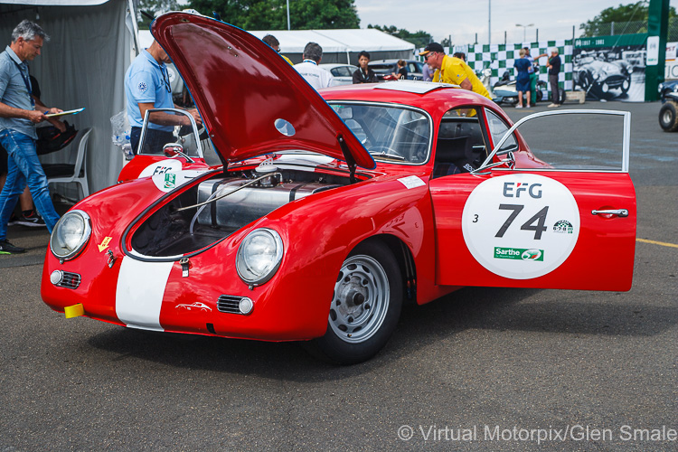 #74 1958 Porsche 356A undergoing scrutineering – Grid 3, on 05/07/2018 at the Le Mans Classic, 2018