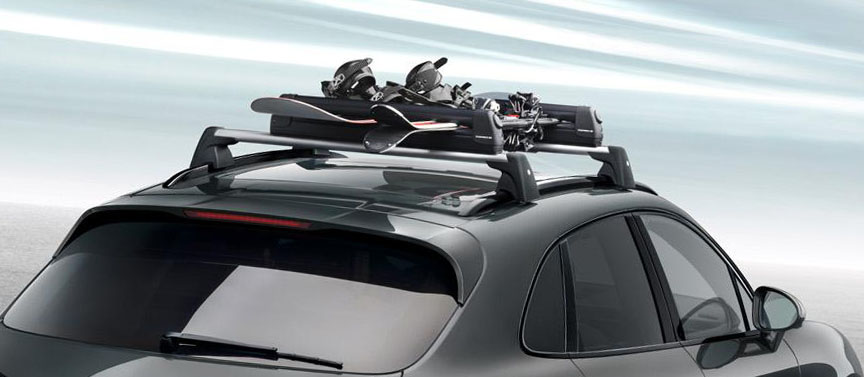Porsche Macan roof rack with ski and snowboard holder