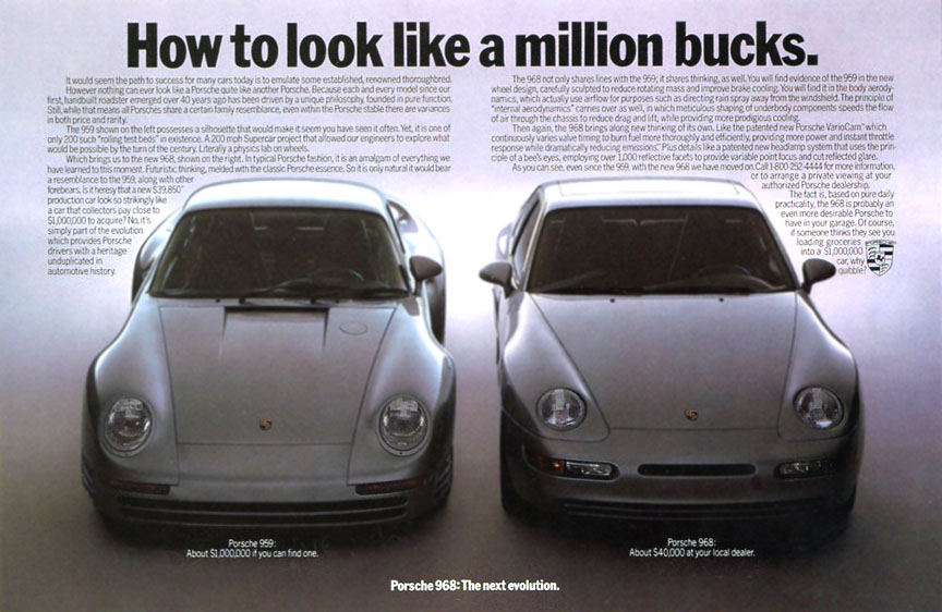 Porsche 968 advertising with 959