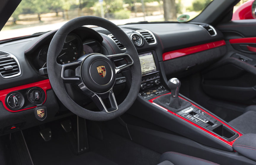 Porsche Boxster 981 Spyder cockpit with red painted trim