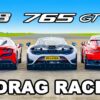 Ferrari F8 v McLaren 765LT v 911 GT2 RS: DRAG RACE