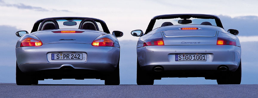 Porsche Boxster 986 and 911 996 facelift Carrera 4 Cabrio, rear view