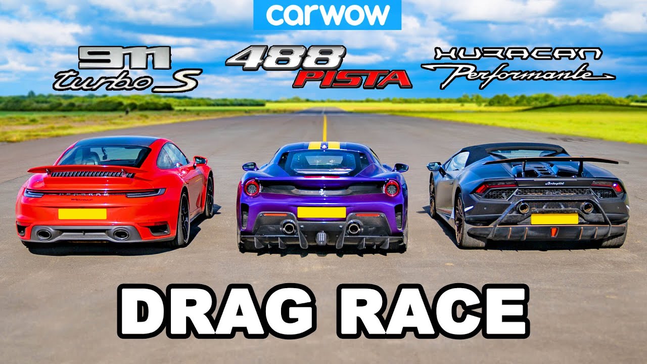 Porsche 911 Turbo S vs Ferrari 488 Pista vs Lamborghini Huracán Performante - DRAG RACE