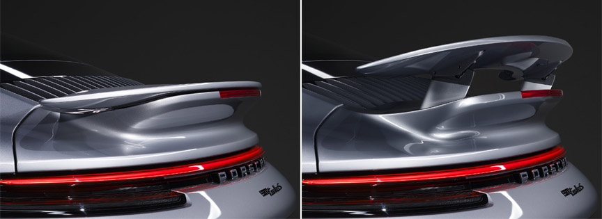 Porsche 911 992 Turbo S rear wing up and down