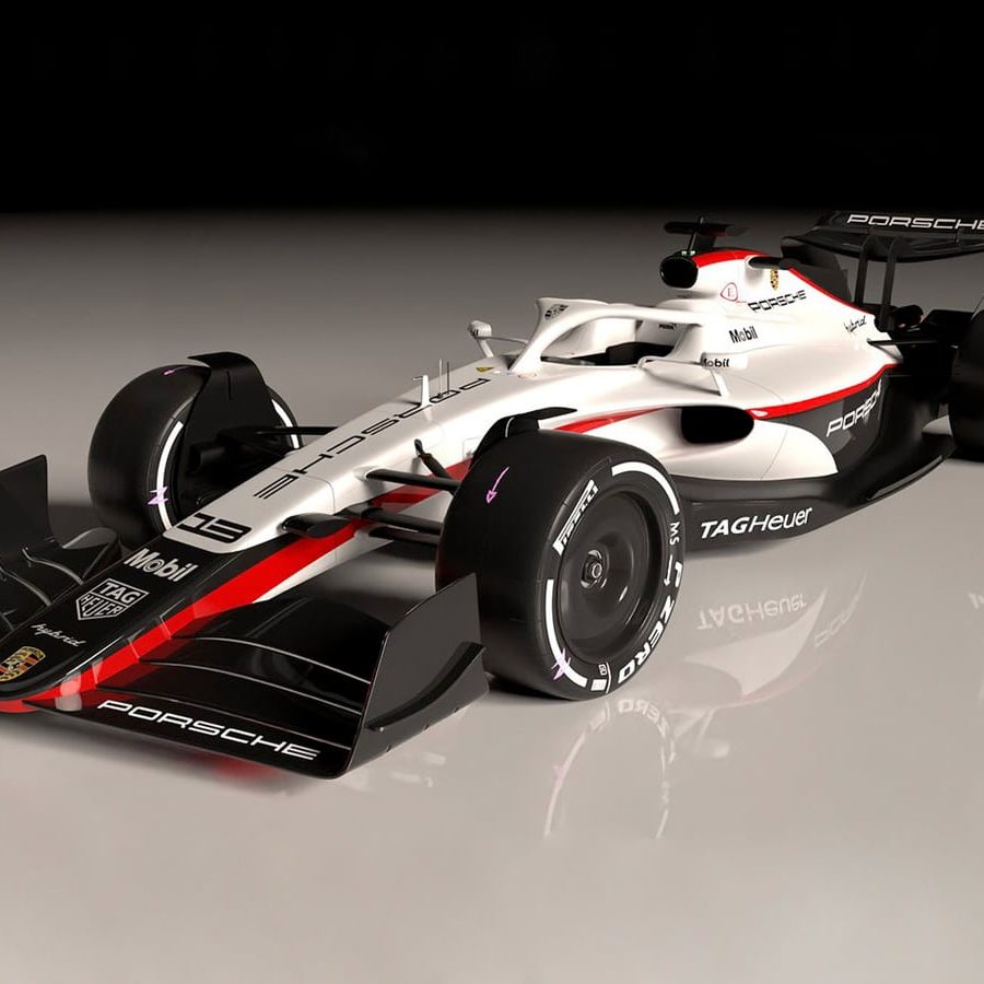 Official Porsche rendering of a Porsche liveried F1 car.