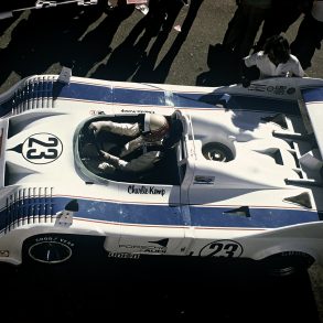 Charlie Kemp in the paddock at Riverside for the Can Am race on 28 October 1973 behind the wheel of the No. 23 Porsche 917/10 chassis #005. He would finish in third place. Corporate Archives Porsche AG