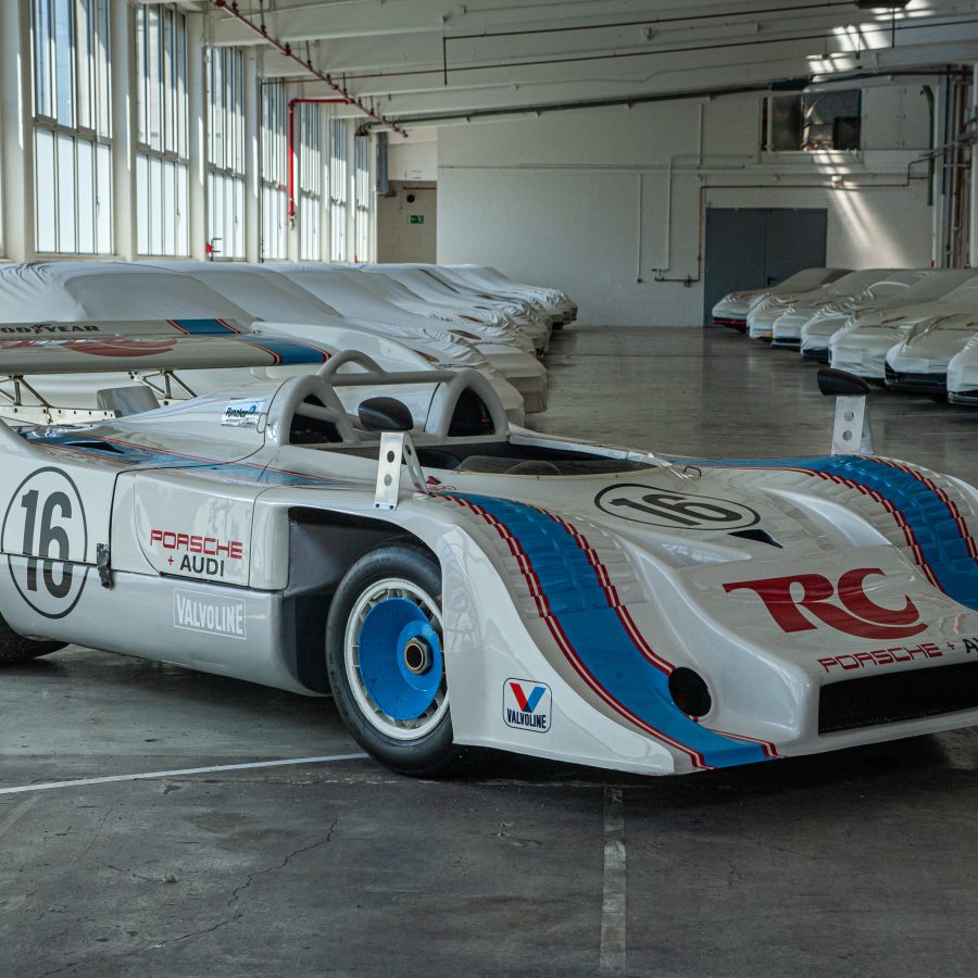 A front three-quarter view of the No. 16 Porsche 917/10 chassis #005 taken in Porsche’s secret bunker in Stuttgart, May 2017. Virtual Motorpix/Glen Smale